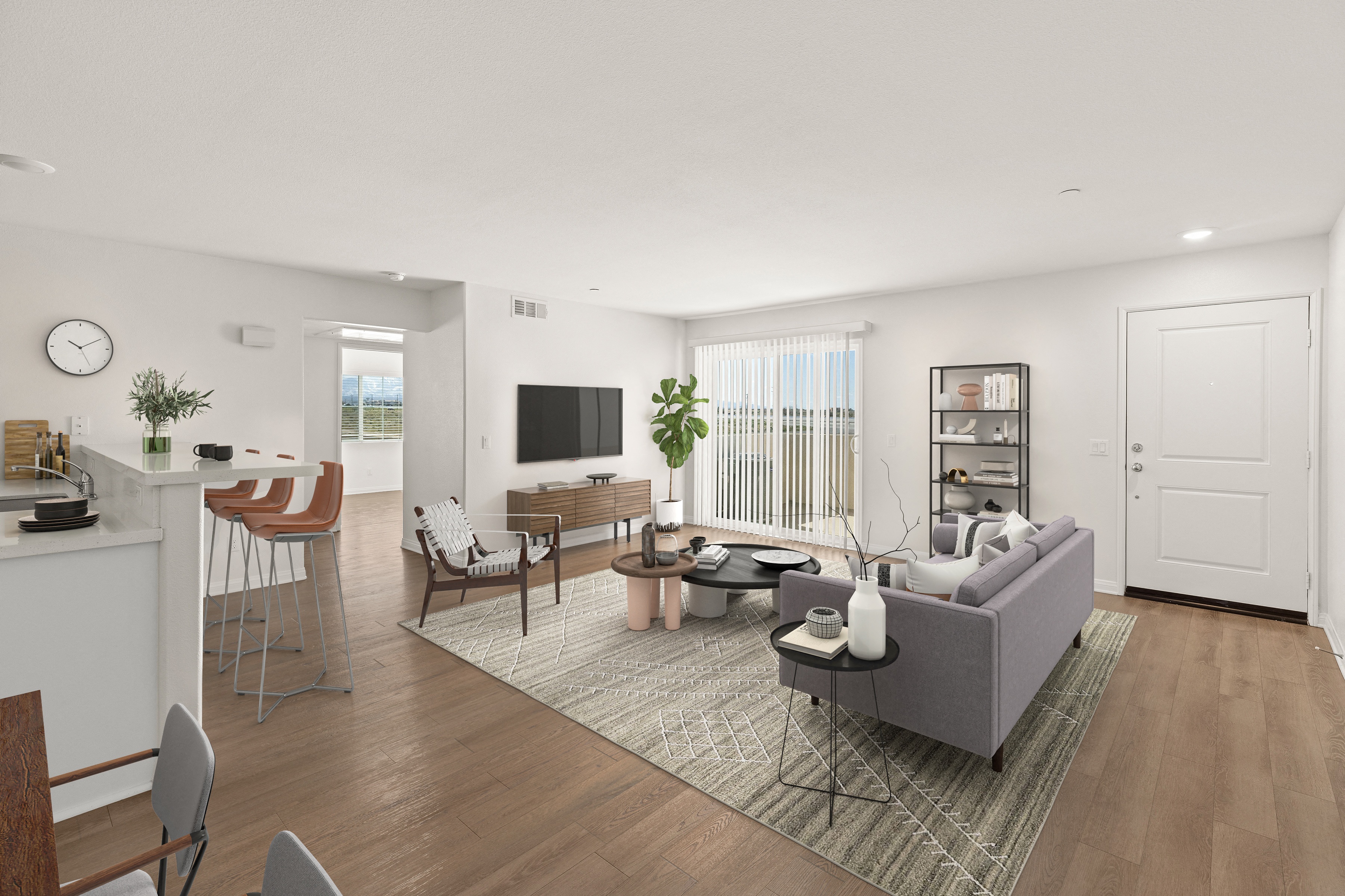 a living room with a couch and a table